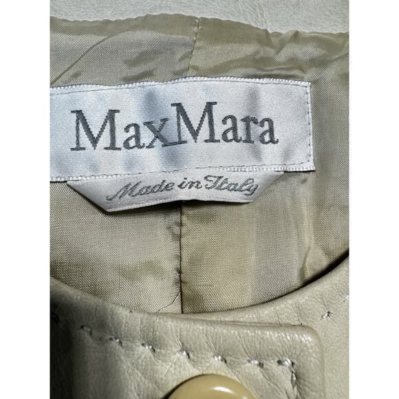 Max Mara Studio Beige Leather Jacket Quiet Luxury Minimalist Sz 10 Made In Italy - Picture 2 of 10